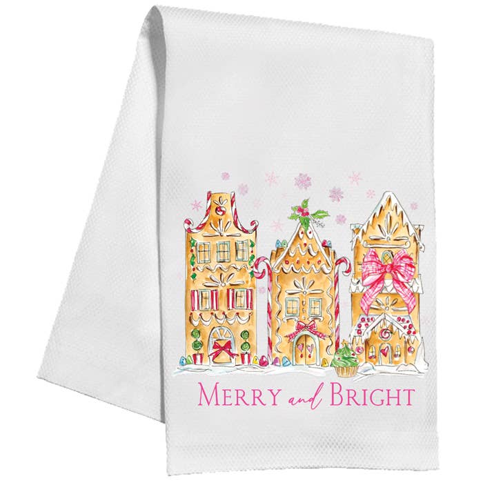 Merry Bright Christmas Gingerbread Candy House Kitchen Towel for wholesale by RosanneBeck Collections