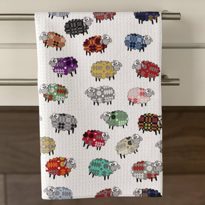 Sheep Waffle Tea Towels Welsh Blanket design for wholesale by Moose & Co