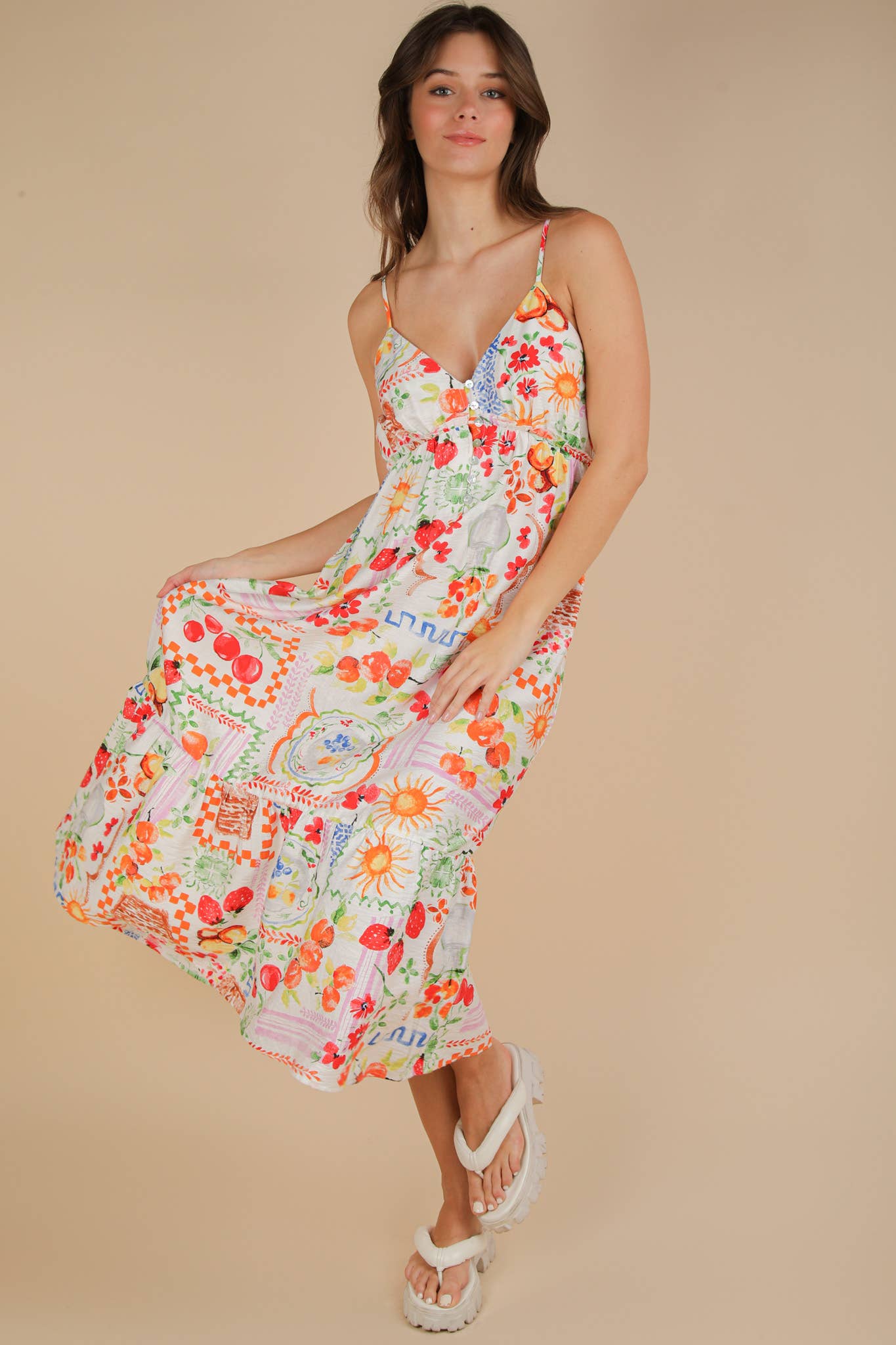 VERY J - Wholesale Dress - Women's - ND31776-Printed Button Down Midi Dress8