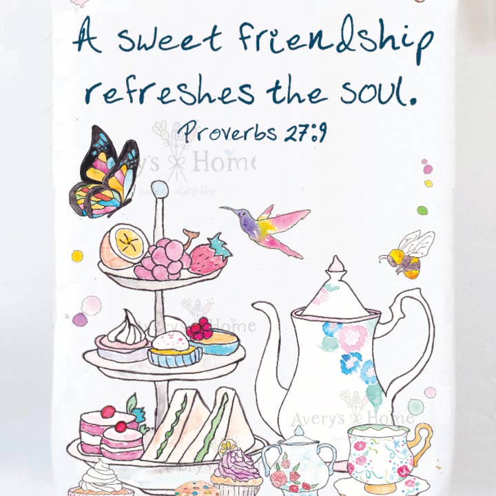 A Friendship Refreshes the Soul Tea Party Tea Towel for wholesale by Avery's Home