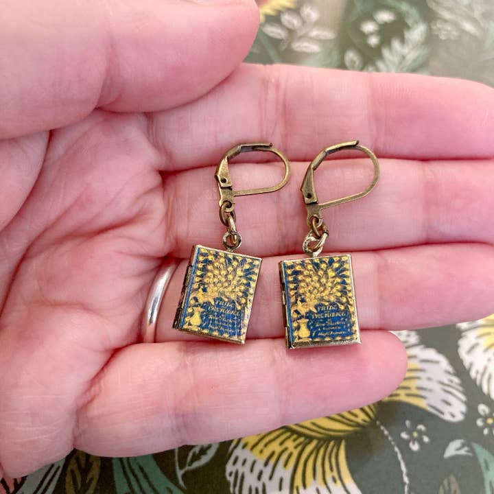 Marshall and Rose - Wholesale Dangle Earrings - Earrings Book Locket Pride and Prejudice - Vintage Peacock