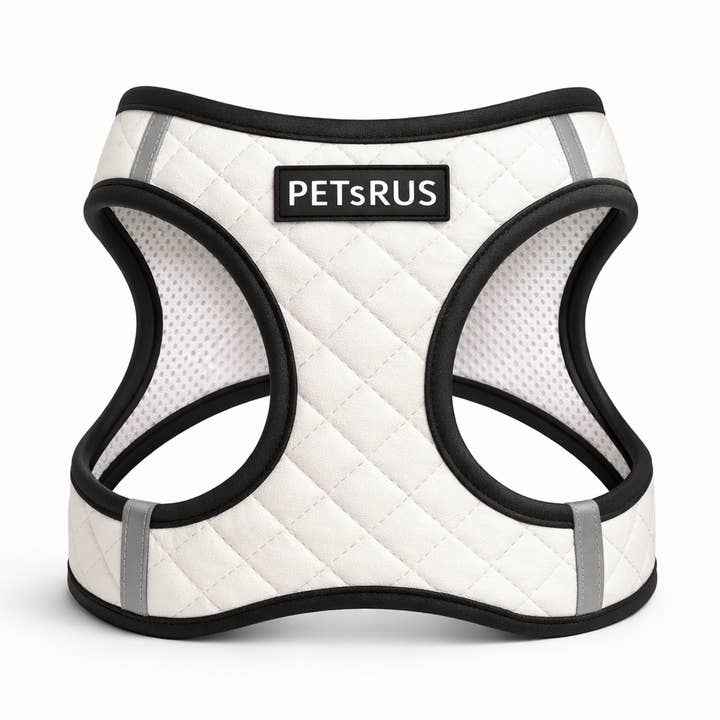 White Step-In Dog Harness Vest, Quilted Vegan Leather for wholesale by PETsRUS