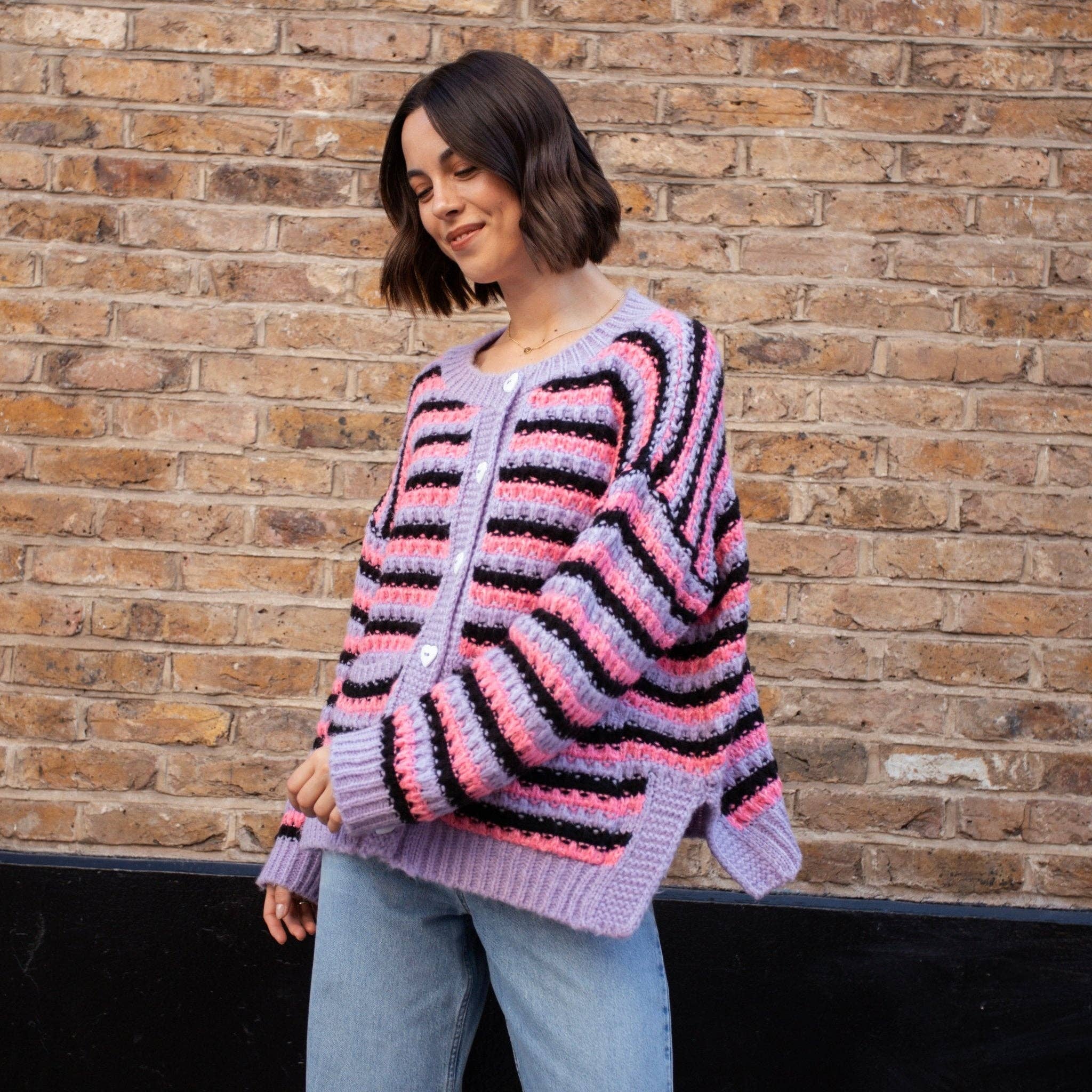 Cara & The Sky - Wholesale Cardigan - Women's - Bernice Stripe Cross Stitch Cardigan - Lilac19