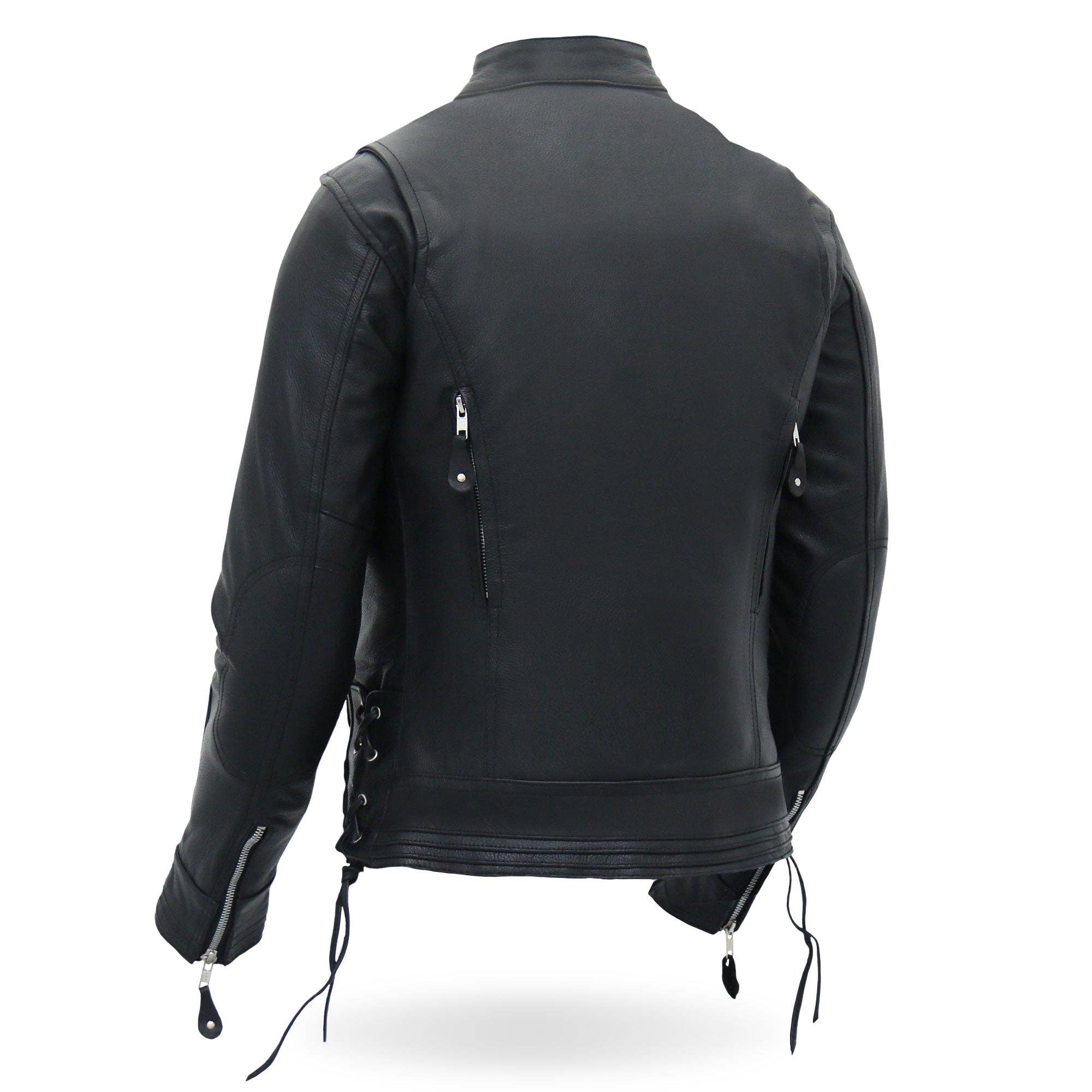 NEGRO Chaqueta motera de piel Hot Leathers JKL1025, estilo moto, mangas con cordones, para mujer de venta al por mayor en Faire6