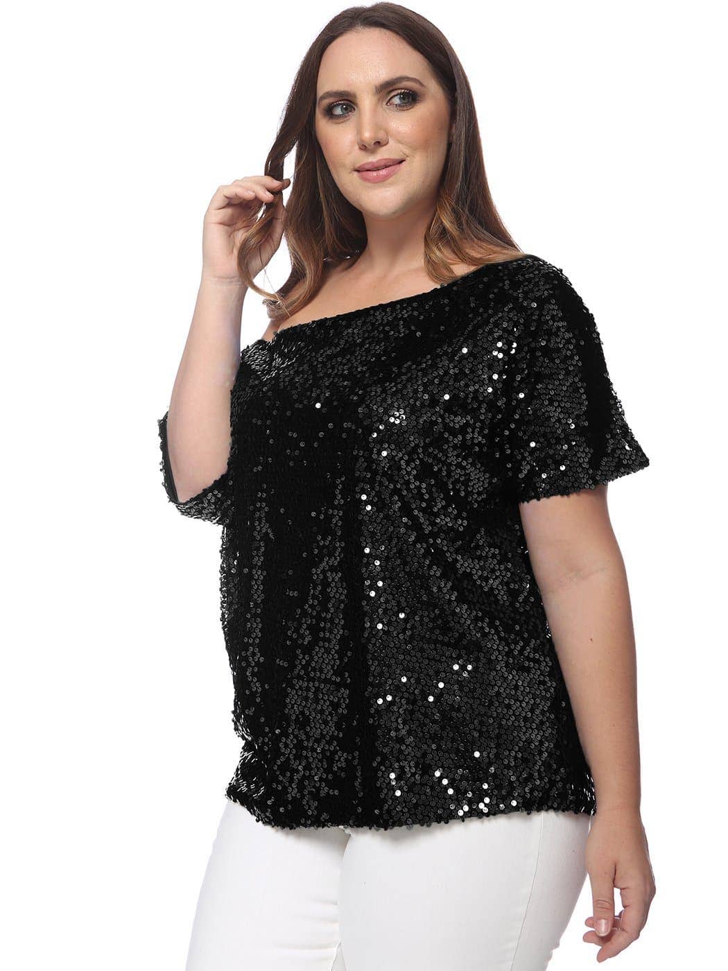 Anna Kaci Wholesale – Großhandel Bluse – Damen – Ein-Schulter-Pailletten-Top in Übergröße14