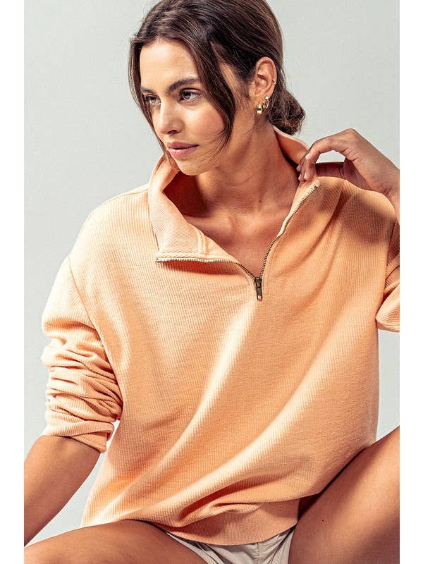 Urban Daizy - Wholesale Sweatshirt - Women's - Vintage Washed Quarter Zip Ribbed Sweatshirt18