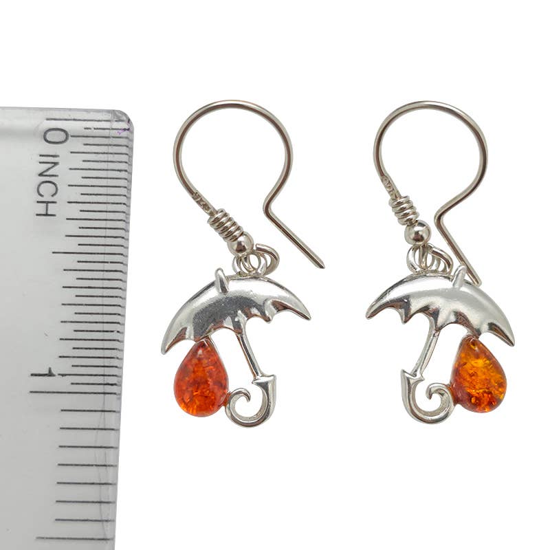Amberman - Vente Boucles d'oreilles pendantes - Boucles d'oreilles parapluie en argent sterling ambré sur crochets2