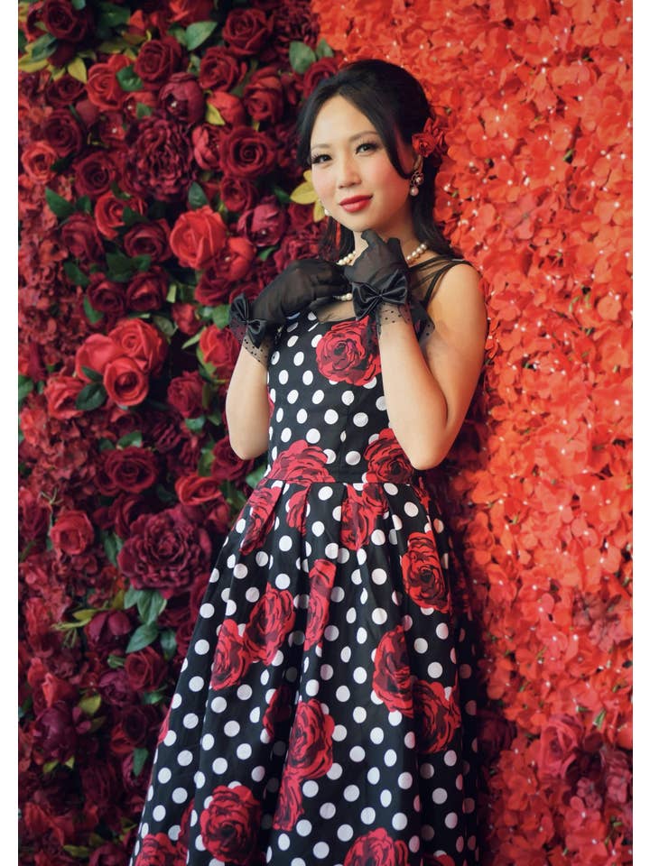 Dolly & Dotty - Wholesale Dress - Women's - Elizabeth Vintage Style Polka Roses Party Dress in Black-Red