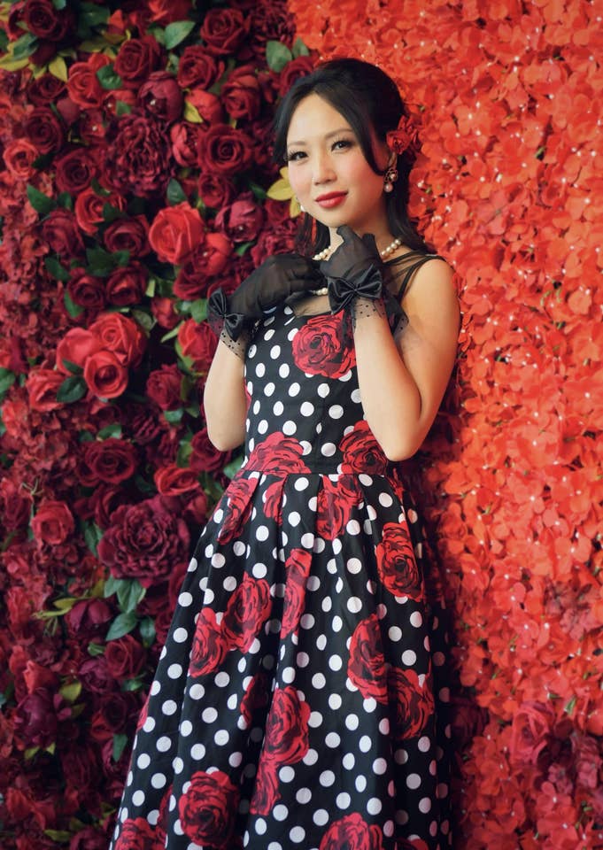 Dolly & Dotty – wholesale Dress – Women's – Elizabeth Vintage Style Polka Roses Party Dress in Black-Red3