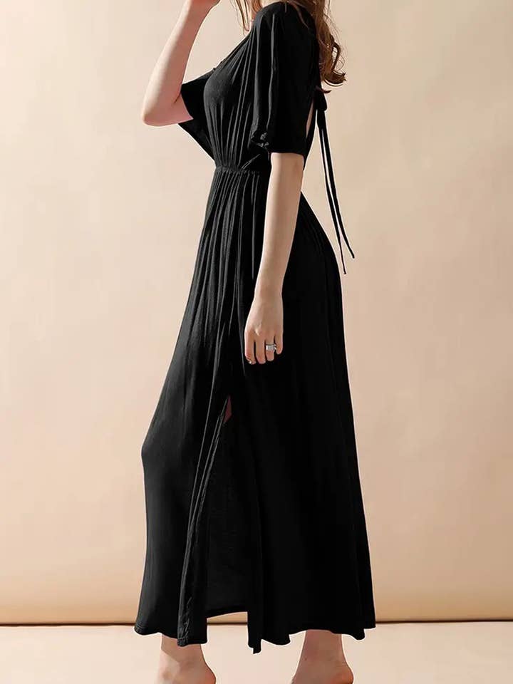 ACCITY - Wholesale Dress - Women's - V-Neck Short Sleeve Back Bow Empire Dress17