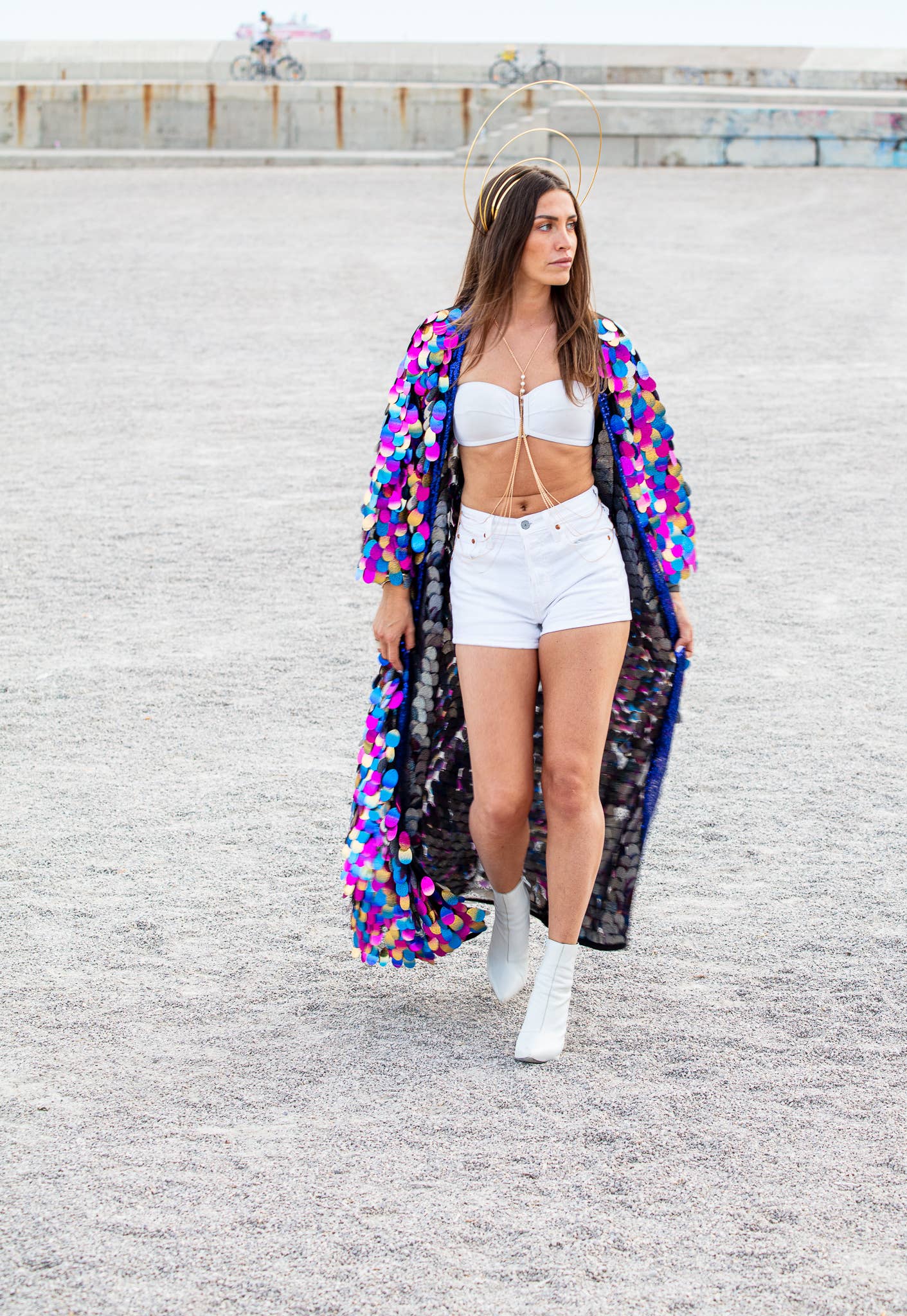 Festivo kimonos – wholesale Kimono - Dam – Flerfärgad Regnbåge Jumbo Paljetter Kimono - Coachella - EDC2