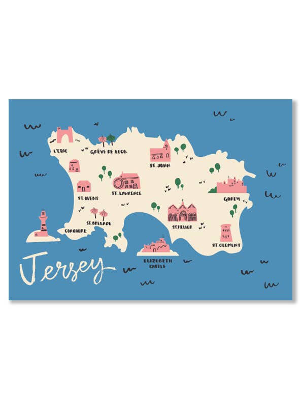 Carte illustrée de Jersey pour la vente par Happy Go Lucky