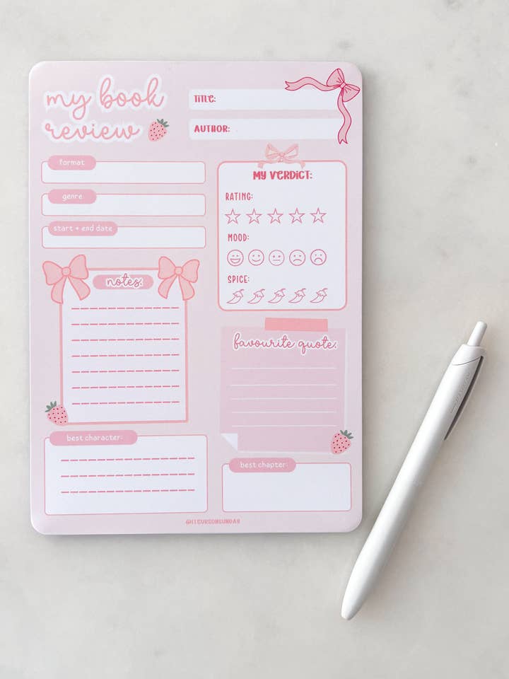 Taccuino carino per recensioni di libri | Taccuino A5 per la vendita all'ingrosso da parte di Fleurs on Sunday