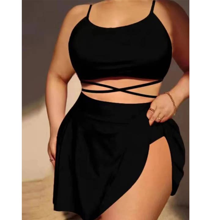 Black Sexy Plus Size Bikini 3/Set - High Waist Swimsuit_CWMW0213 for wholesale on Faire
