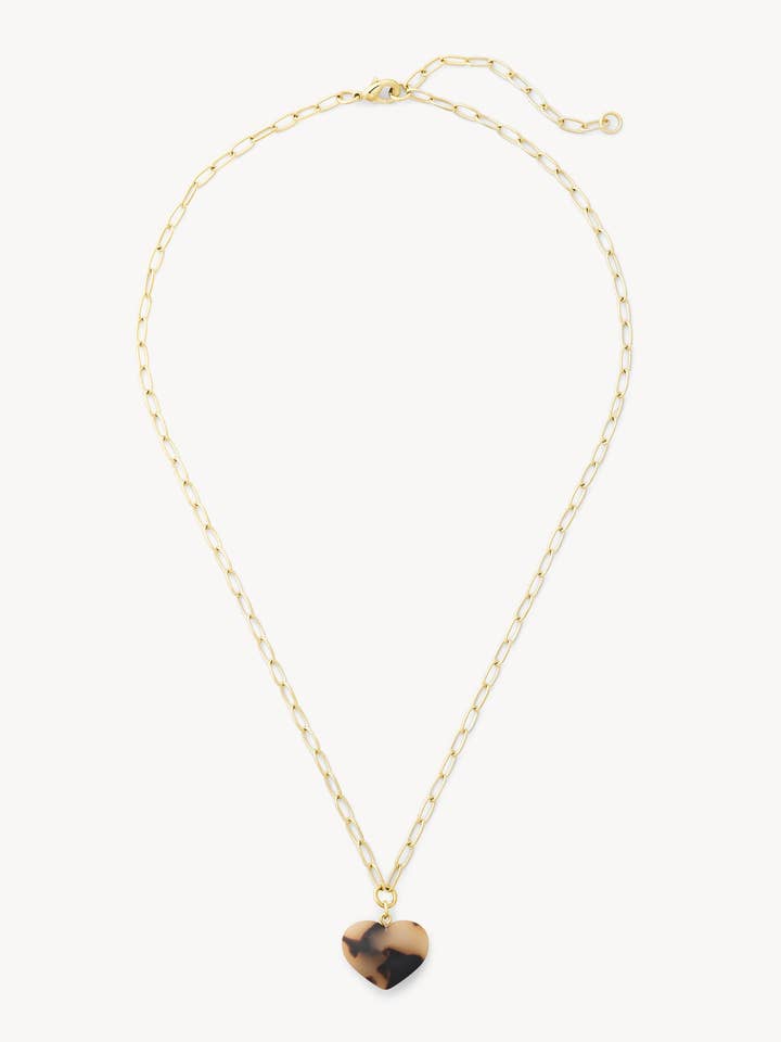 Mini Heart Pendant Necklace in Blonde Tortoise for wholesale by MACHETE