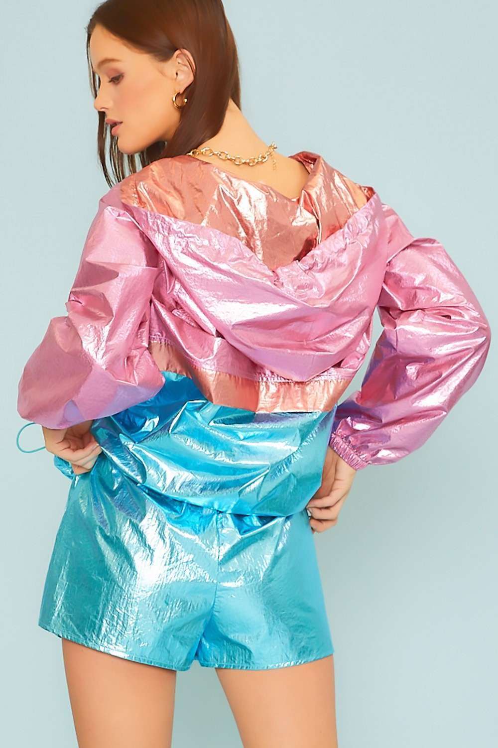 Main Strip - Wholesale Windbreaker - Women's - Color Block Hoodie Metalic Windbreaker1