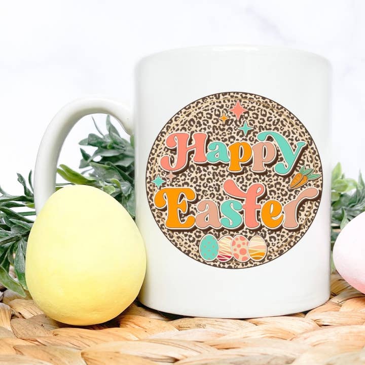 Happy Easter Coffee Mug Cheetah Print Mug for wholesale by Dazzle Design Diva