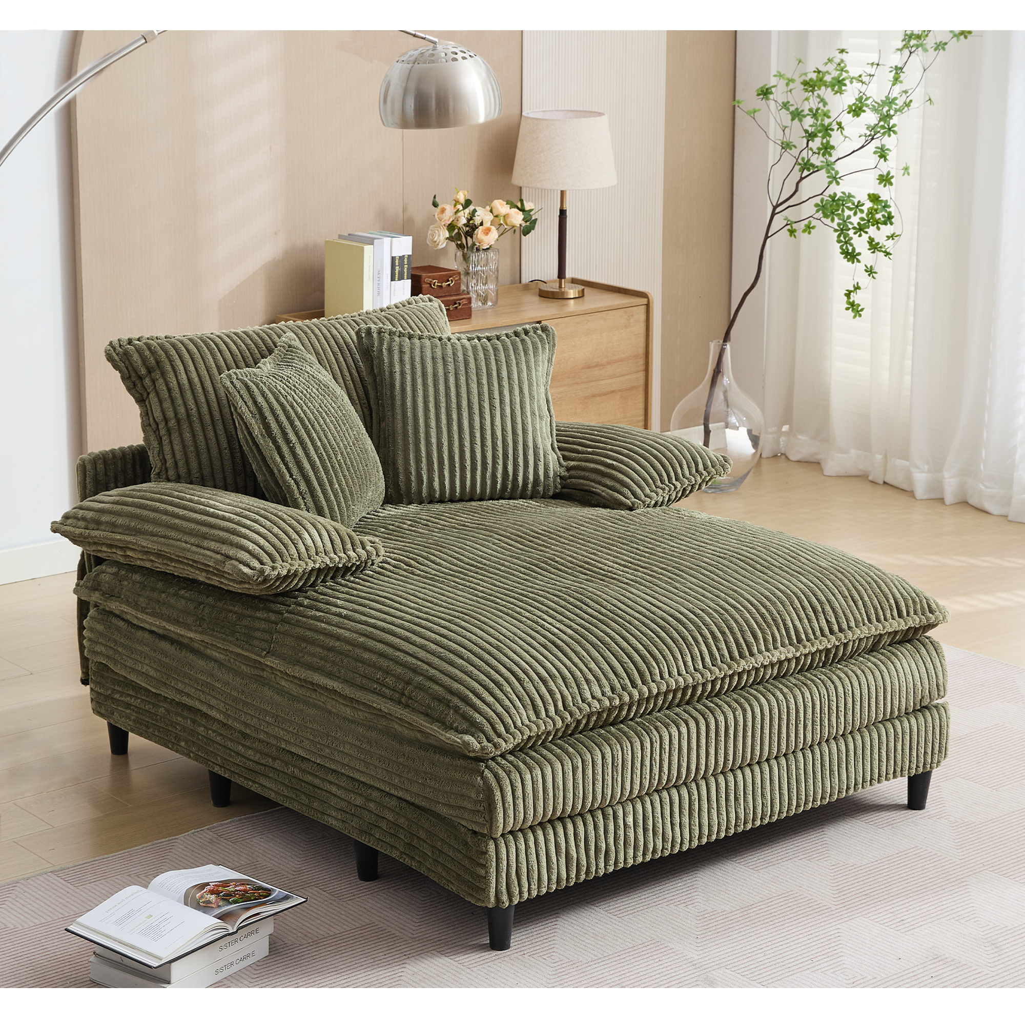 39F Inc. - Wholesale Sofa - NEW 54.75" Green Corduroy Chaise Lounge - 4 Gears, 2 Pillows13