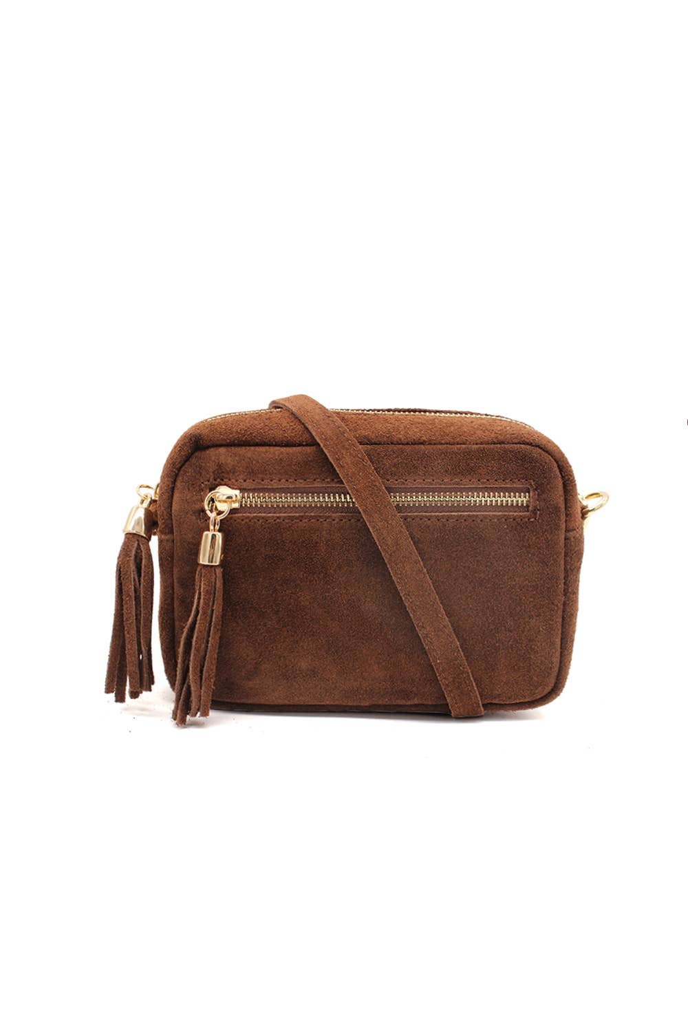 Ellas Trading – wholesale Crossbody bag – Women's – Casual Italian Genuine Suede Crossbody Bag with Tassel Zippe4