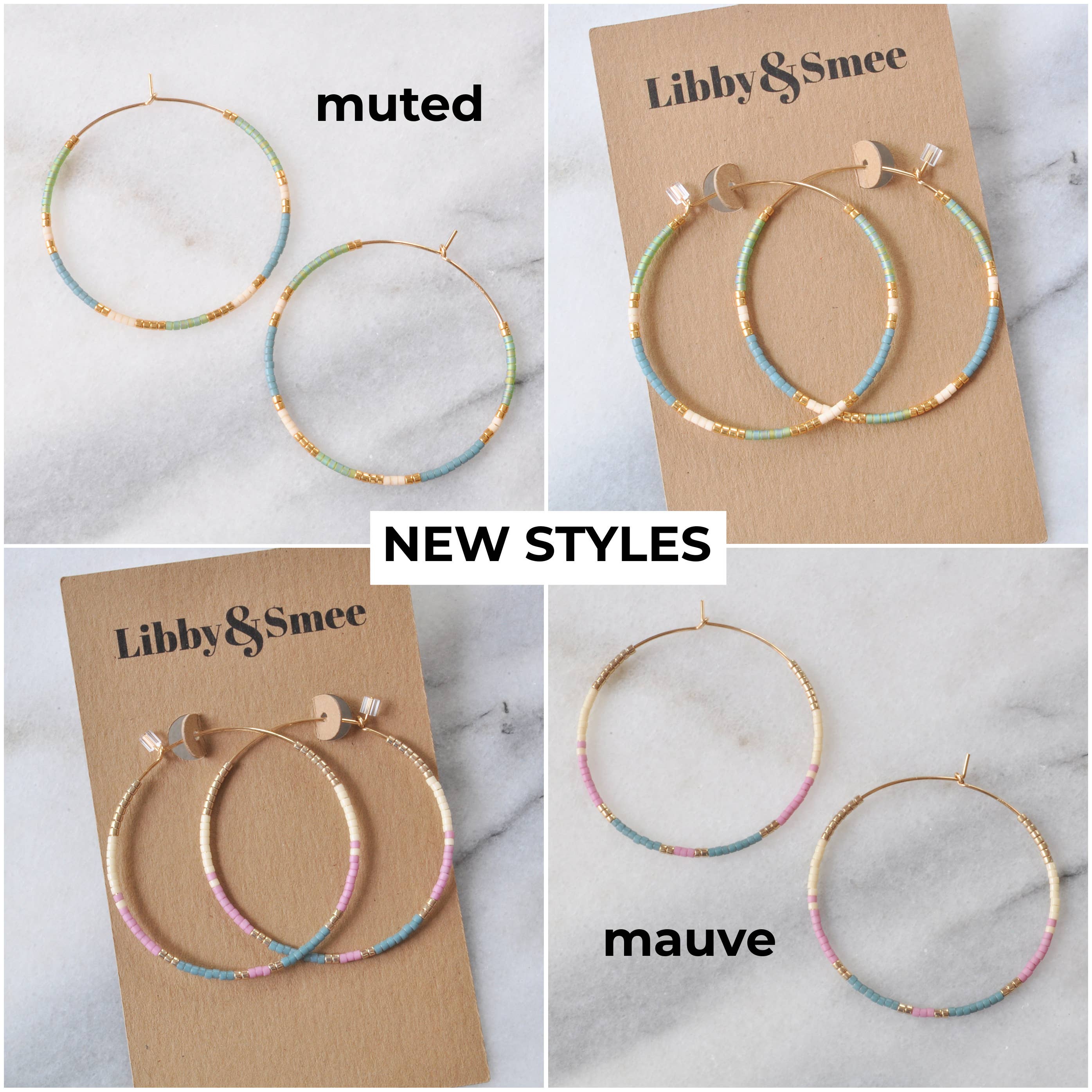 Libby & Smee – Brincos de argola por atacado – Aros preenchidos a ouro com minúsculas grânulos de sementes de vidro11