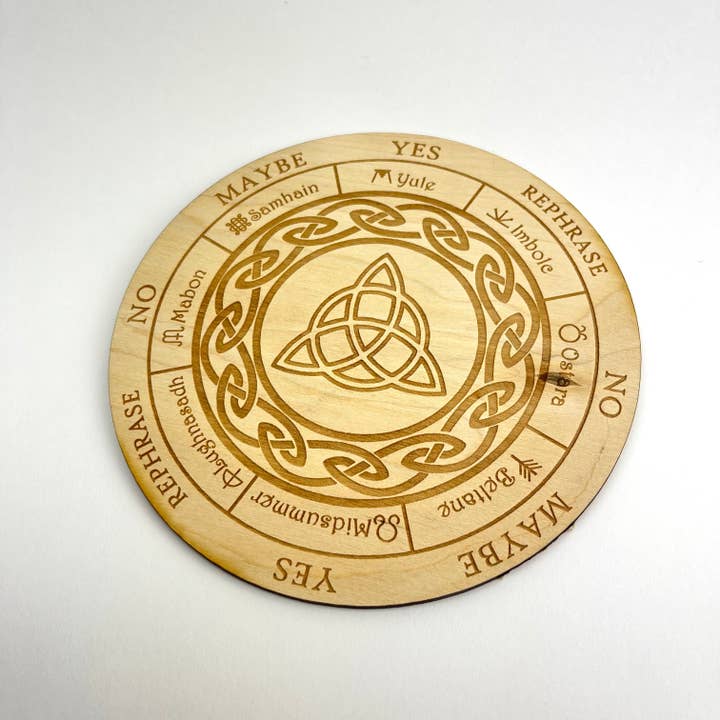 Pelham Grayson Rose - Wholesale Meditation Supplies - Triquetra Witches Wheel | Pendulum Board with Description