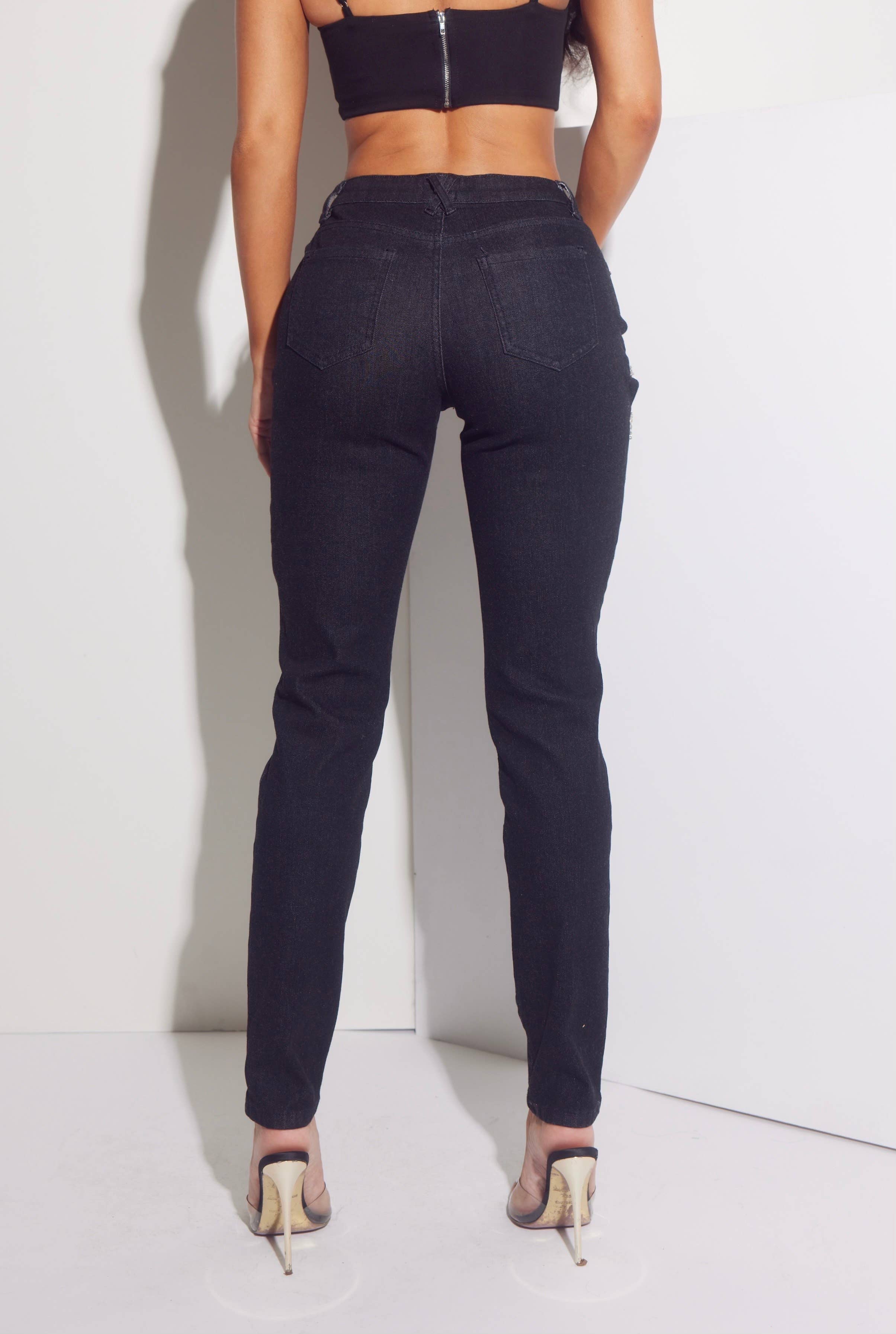WFFS – Engroshandel Jeans - Dame – WFFS Skinny jeans med rhinsten og stretch3