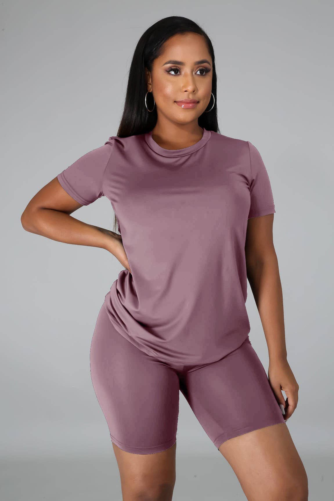 5besties inc - Wholesale Lounge Set - Women's - SLINKY JERSEY ROUND NECK TEE AND SHORT SET.6