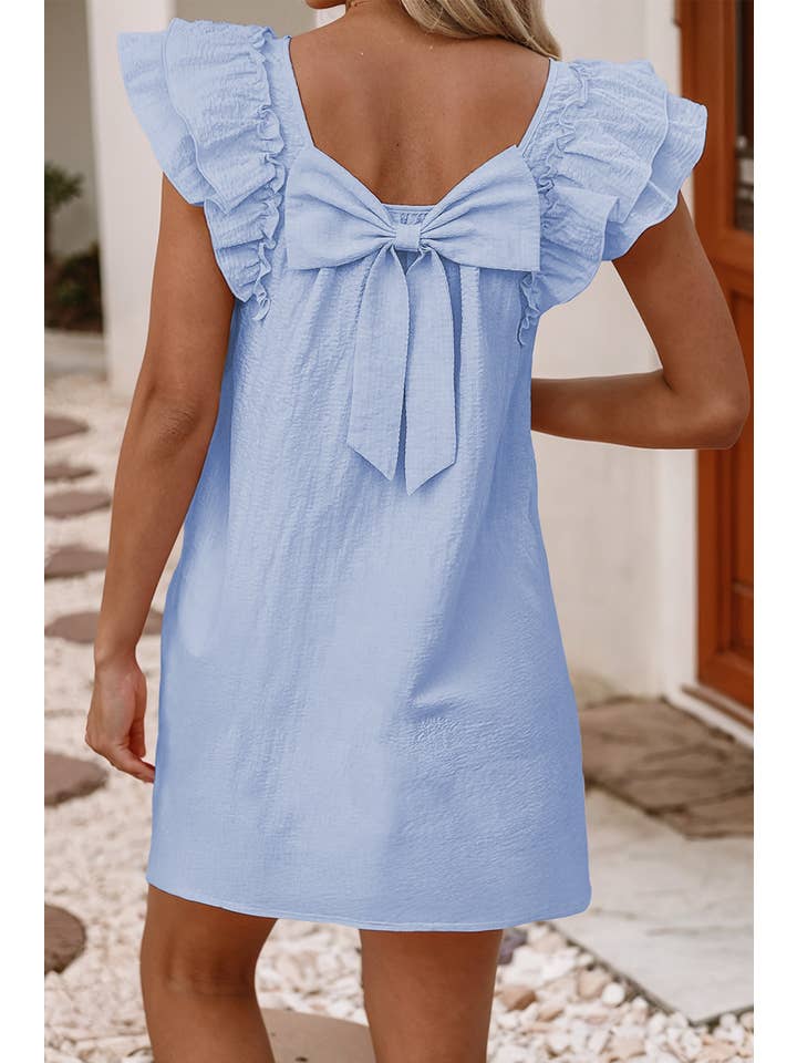 Little Daisy Closet - Wholesale Dress - Women's - LDC Textured Flutter Sleeve Square Neck Bow Back Mini Dress
