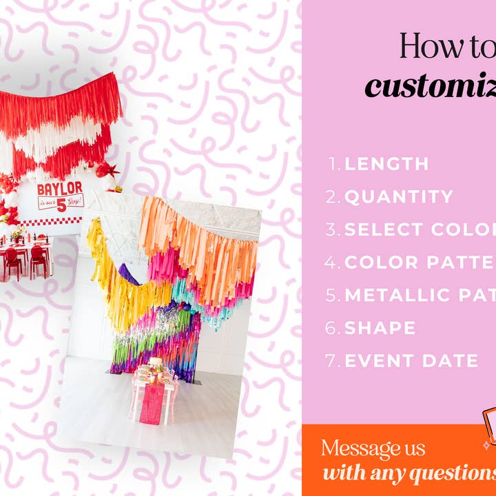 Oh My Darling Party Co - Wholesale Bunting/Garland - Custom Aerial Ceiling Fringe Strand