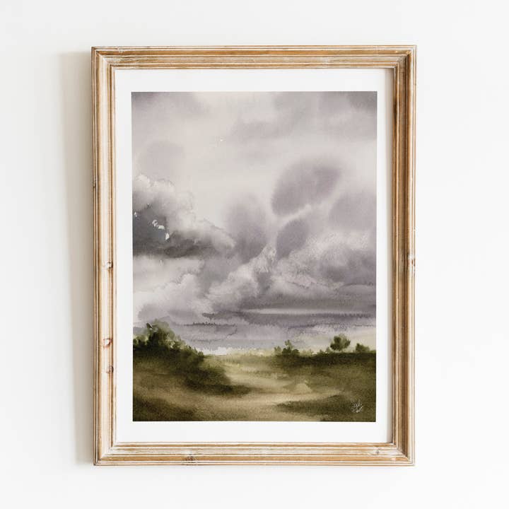 Serene Path Art Print through Cloudy Field for wholesale by Sarah Jane Studio Art