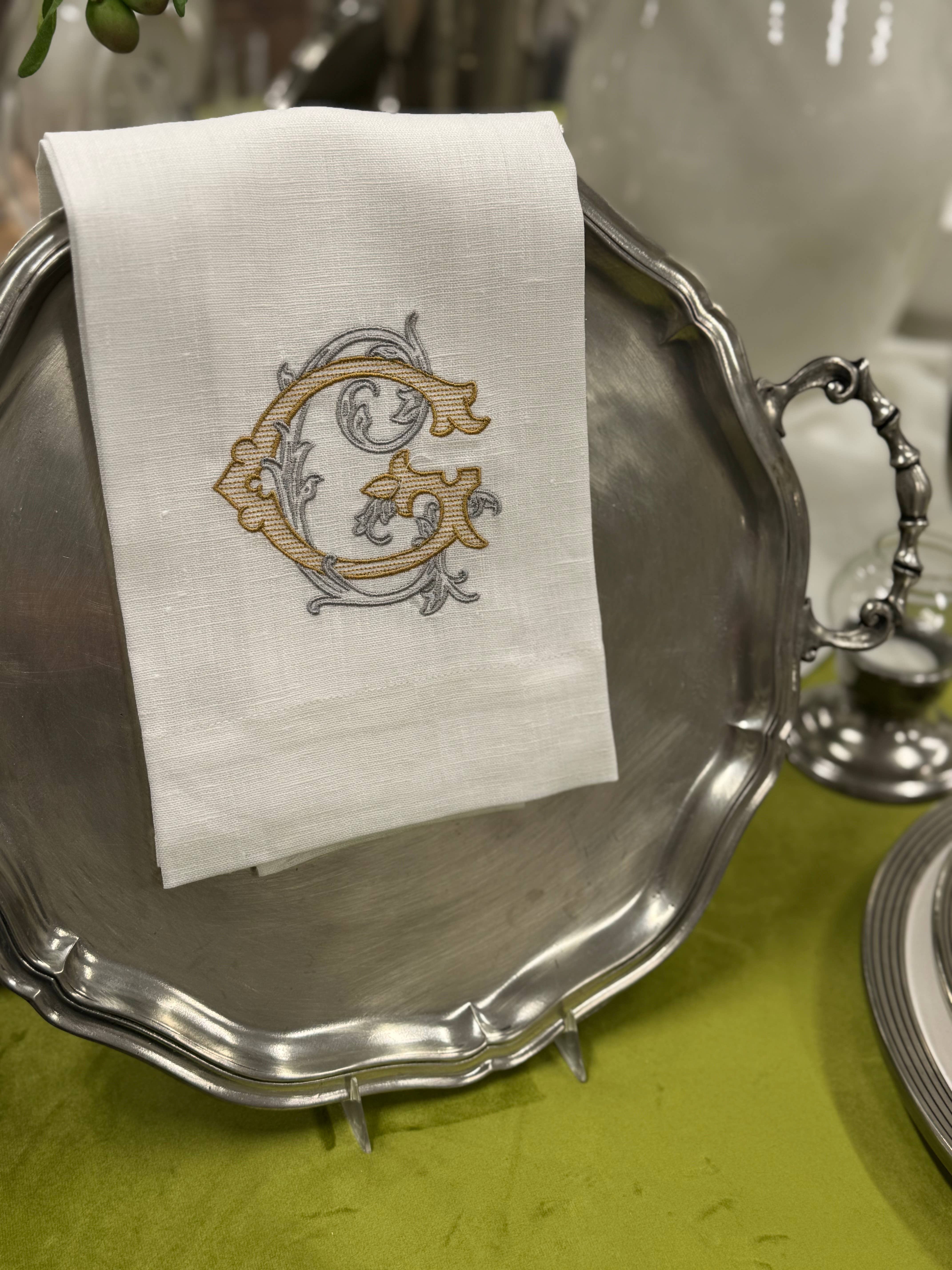 Arte Italica & Crown Linen Designs - Wholesale Tea Towel - Vintage Vine Monogram Linen Towel6