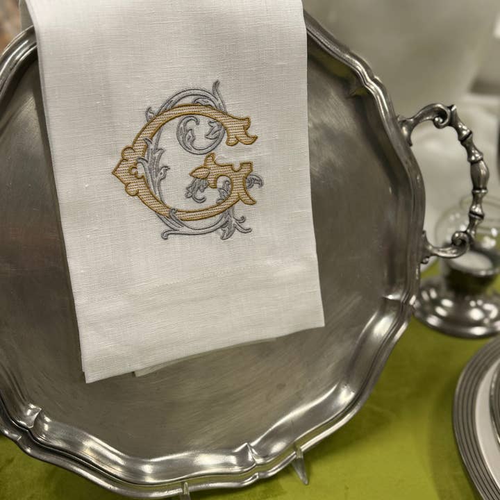 Arte Italica & Crown Linen Designs - Wholesale Tea Towel - Vintage Vine Monogram Linen Towel6