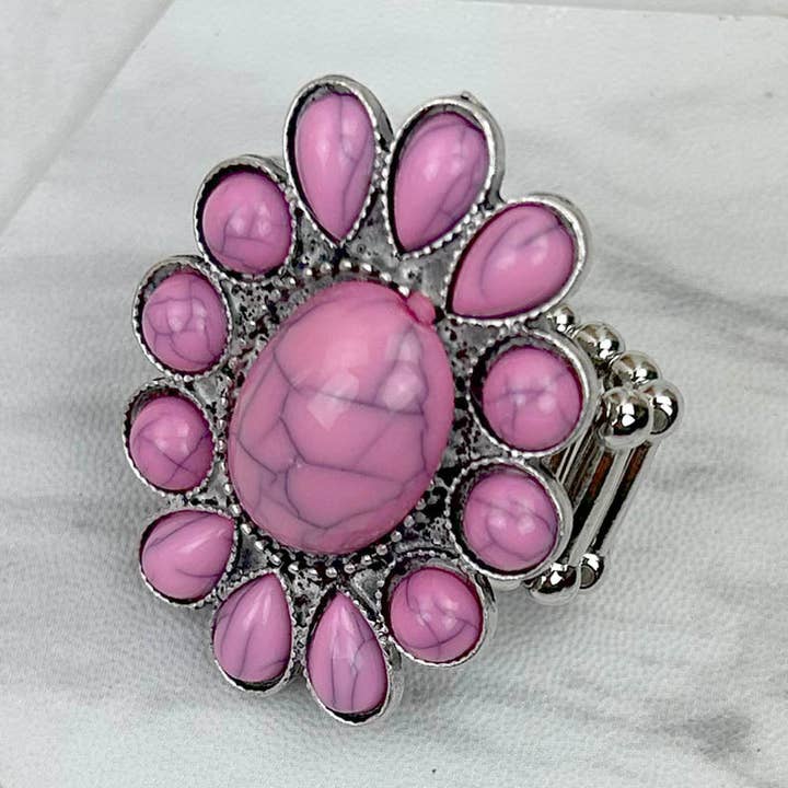 RGS230701-02-LJUSROSA Silver med ljusrosa sten concho stretchring för wholesale av Western Elite Jewelry