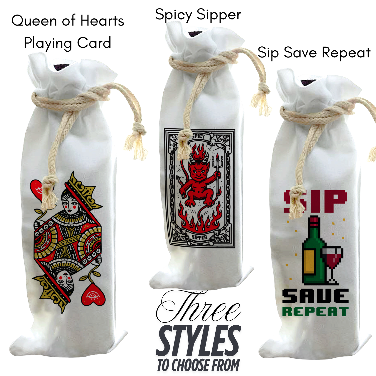 Jolitee – wholesale Wine gift bag – Bottle Bags - Cards & Sips, 3 Styles to Choose From7