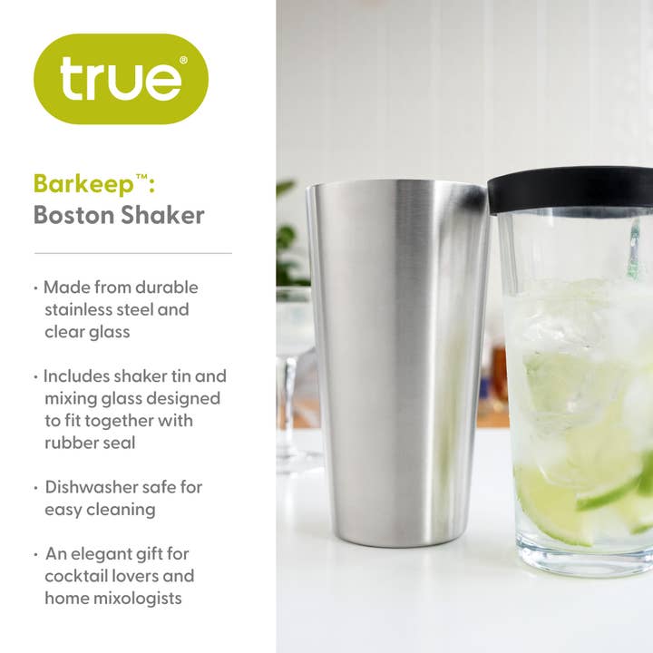 TRUE - Wholesale Cocktail Shaker - Barkeep Boston Shaker w Stainless Steel Tin and Mixing Glass4