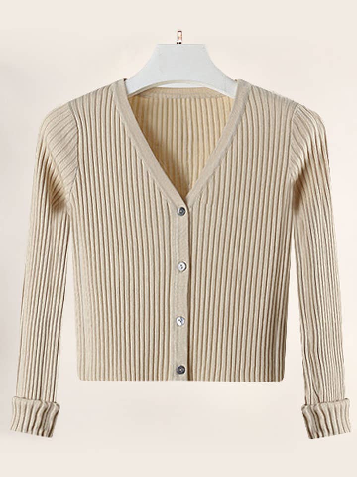 NINEXIS - Wholesale Knit Sweater - Women's - CWOCAL0331 Button Down Sleeve V-Neck Crop Cardigan Sweater