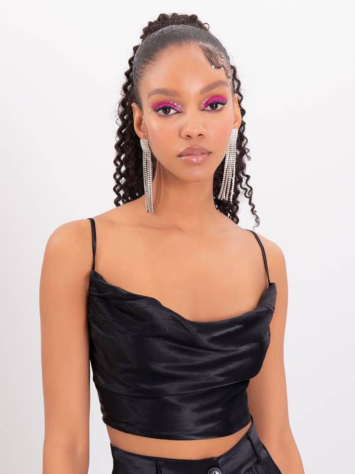 17772-Cowl Neck Strapped Bustier - Black for wholesale by BSL