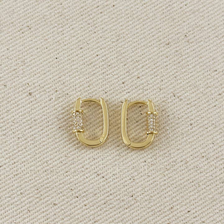 GoldFi - Wholesale Hoop Earrings - 18k Gold Filled CZ Detail Carabiner Hoop Earrings