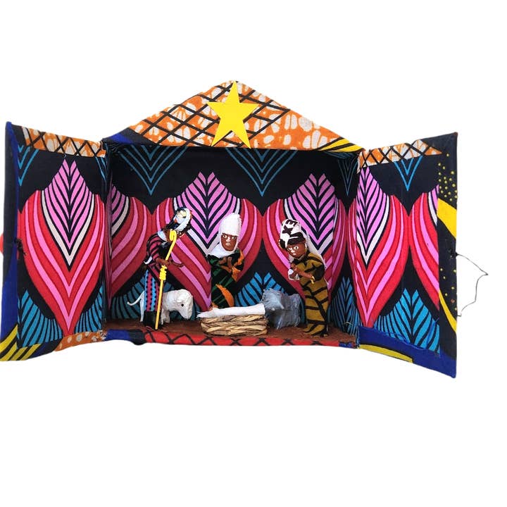 Sedona Spirit - Wholesale Nativity Scene Decor - Kitenge African Fabric Nativity Box - Uganda