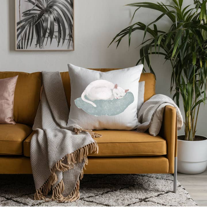 MerikaArt - Wholesale Throw/Decorative Pillow - Sleeping White Cat Pillow2