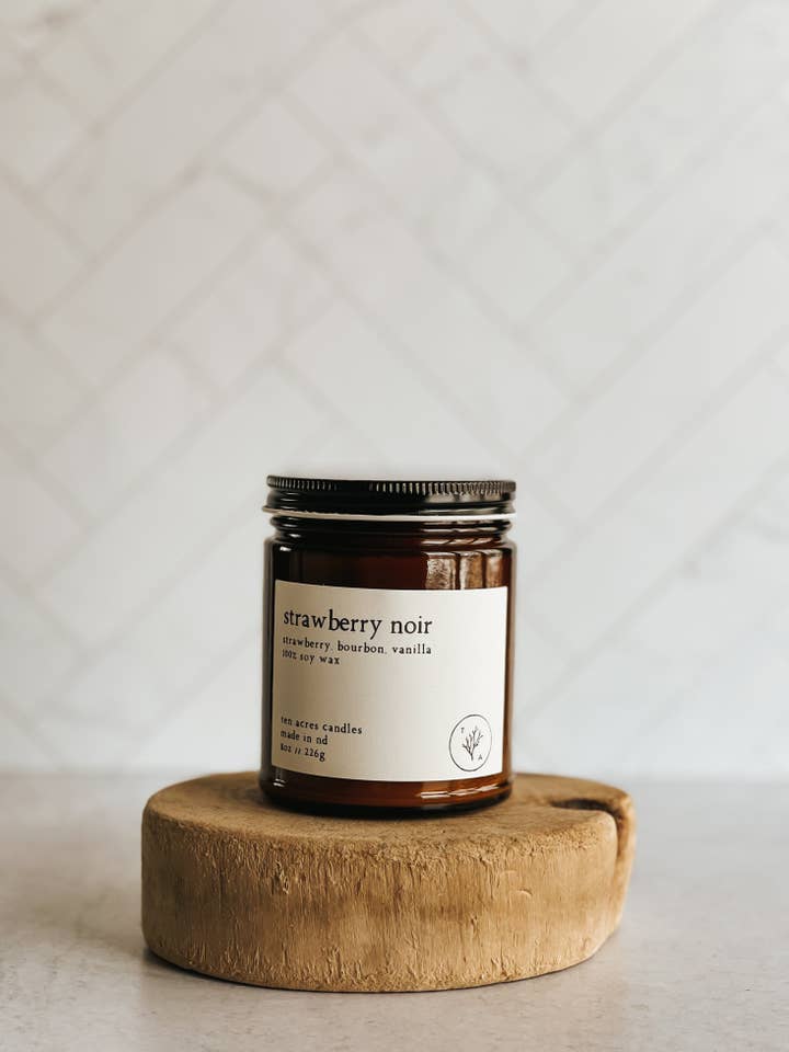 Strawberry Noir // 8oz soy candle for wholesale by Ten Acres Candles