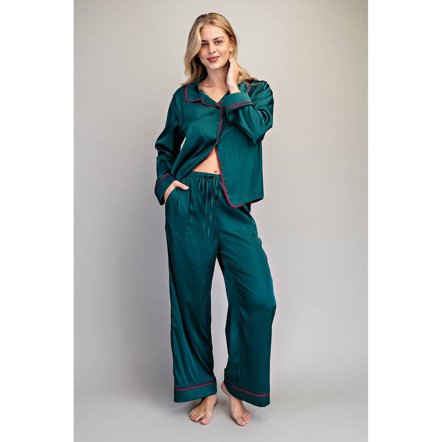 STYLE USA - Vente Haut et bas de pyjama – femme - Ensemble de détente en satin10