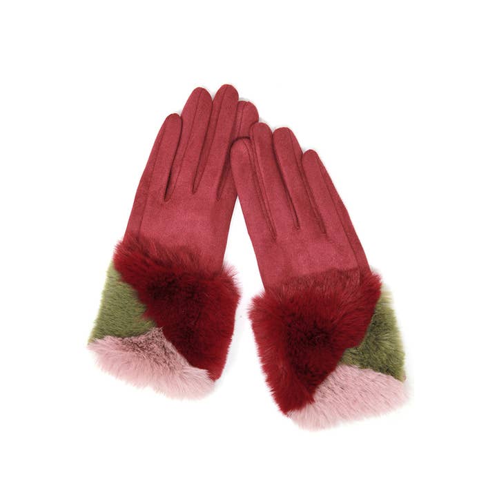 Hana - Wholesale Gloves - Women's - Suede with color faux fur cuff smart gloves2
