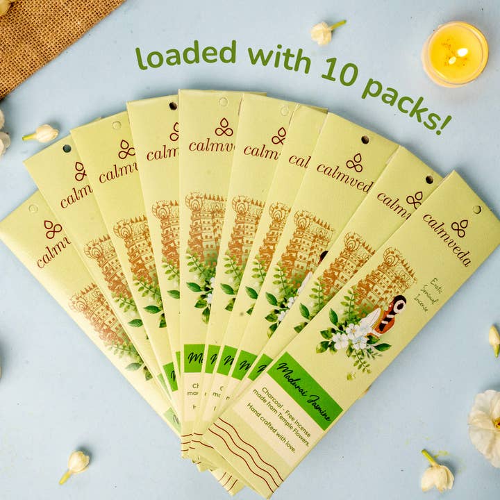 Calmveda Incense & Aromatherapy - Wholesale Incense - Charcoal free Incense Sticks Madurai Jasmine set-10x12 Stick