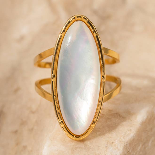 18K Gold Plated Stainless Steel Oval Shell Ring for wholesale by Sunrise Collective
