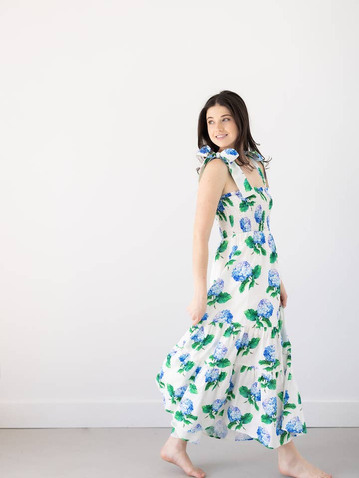 Kathleen Maeve - Wholesale Dress - Women's - Emma Bow Maxi Dress | Bright Blue Hydrangeas13