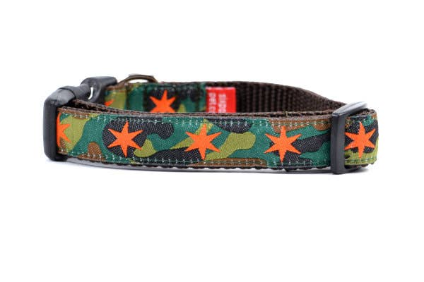 six point pet - Wholesale Pet Collar - Dog - Camouflage-Green with Orange Stars2