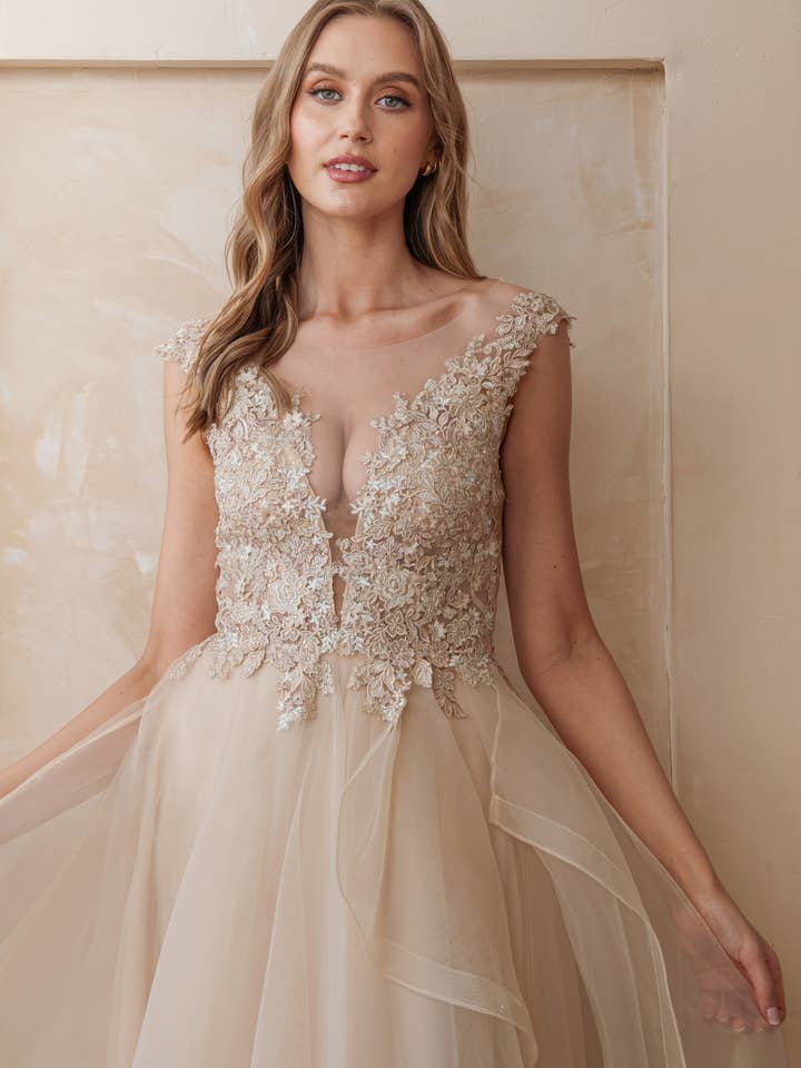 Rosemore Couture - Wholesale Gown - Women's - FLORAL EMBROIDERED TULLE MESH MAXI