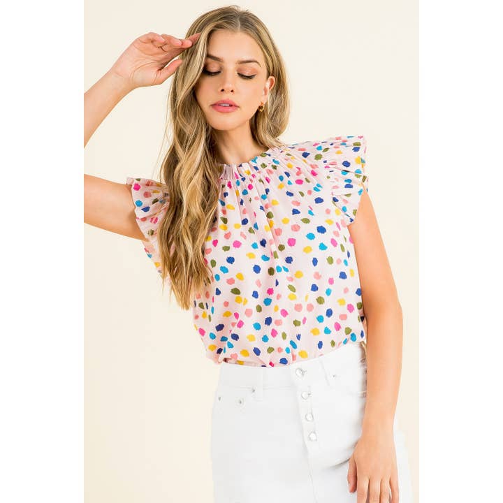 ROSE Top à manches volantées à pois en vente sur Faire5