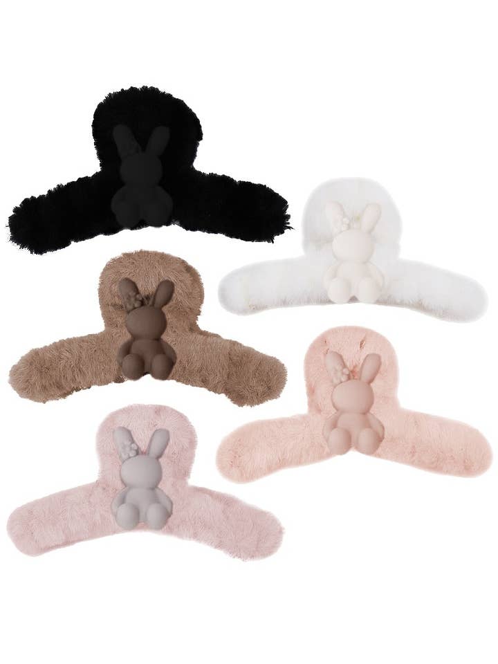 Bunny Charm Applique Fluffy Faux Fur Hair Claw for wholesale by Cap Zone
